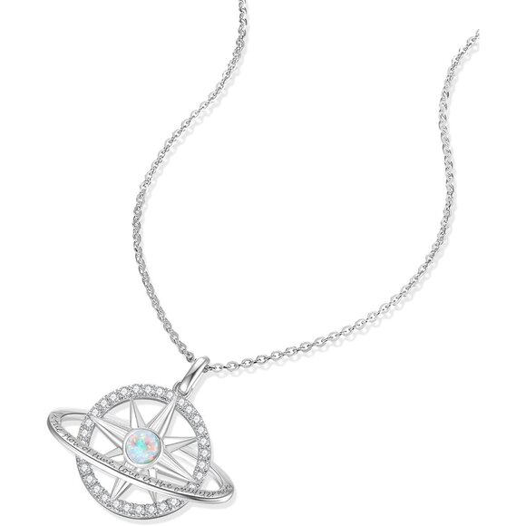 FANCIME October Birthstone Necklace Sterling Silver Compass Star Pendant - Picture 5 of 6